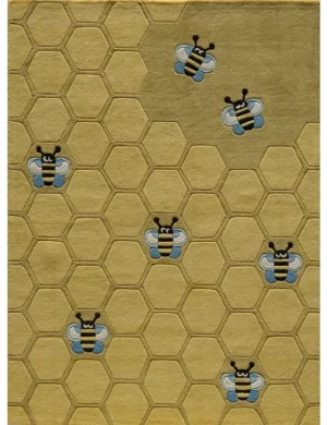 Golden Honeycomb Bee Pattern Rug