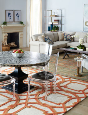 Vibrant Orange White Lattice Modern Rug 80